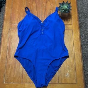 NWOT Blue Ribbed One Piece Swimsuit